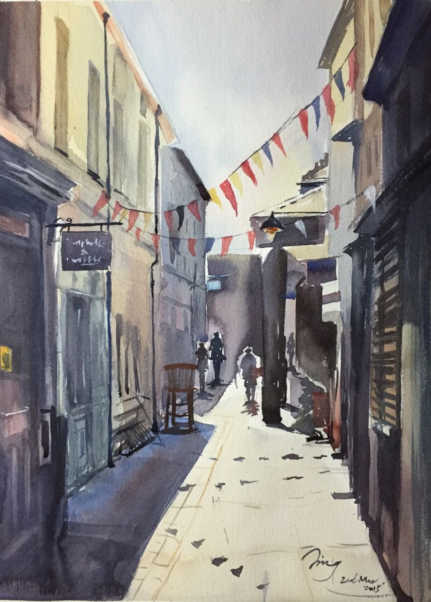 Impressionistic Cityscapes Watercolour By Jing Chen, 11 X 15, Alleyway, Original Artwork