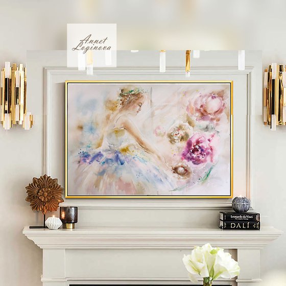 Original watercolor art, Ballet artwork