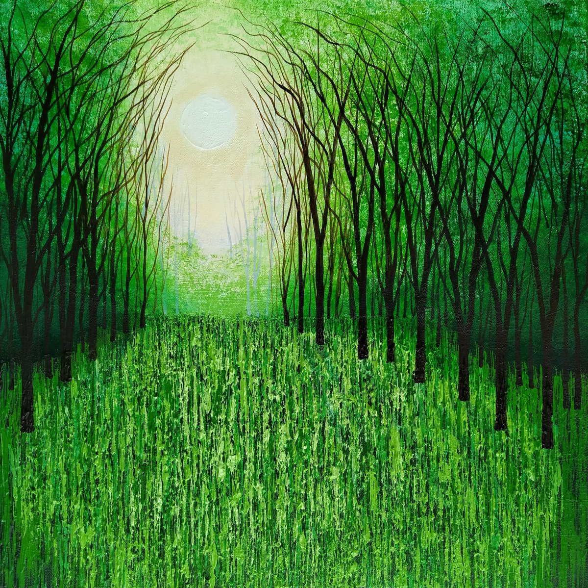 Impressionistic Landscape Acrylic Painting By Amanda Horvath, 20 X 20, Tanglewood And Evergreen, Original Artwork