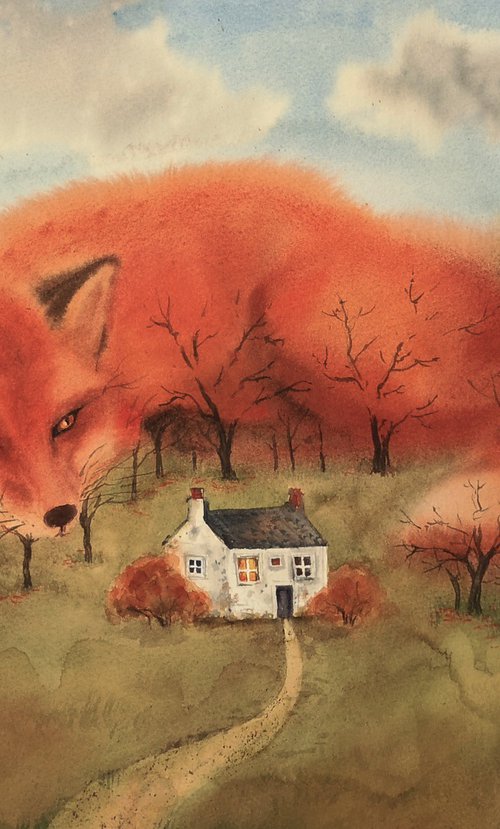 Foxy Guardian of the House by Olga Beliaeva Watercolour