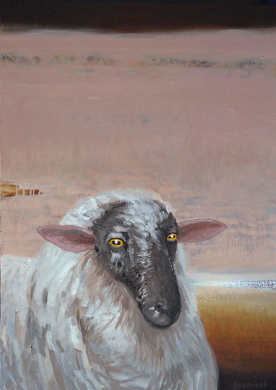Thoughtful, oil painting of sheep