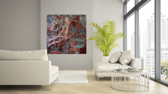 Oxidized burgundy tree leaves
