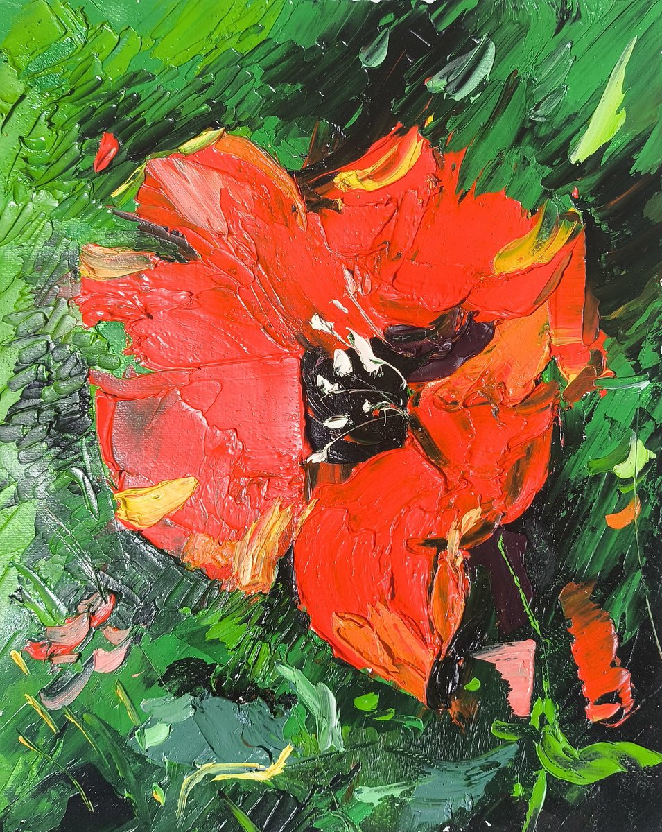 Impressionistic Botanical Oil Painting By Vahe Bagumyan, 9 X 12", Flame Of The Meadow, Original Artwork