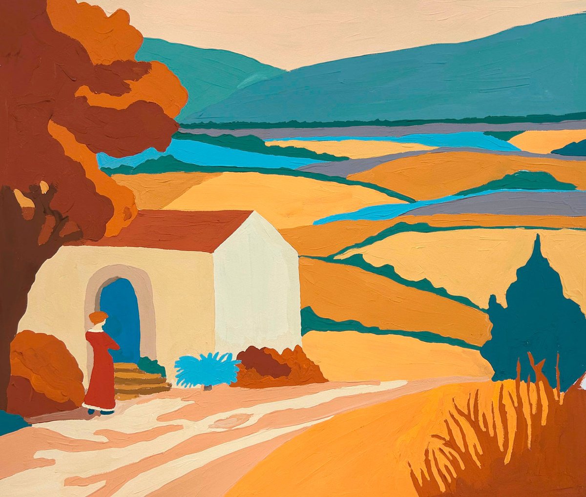 Impressionistic Cityscapes Painting By Irina Anis, 18 X 15, Golden Landscape 2, Original Artwork