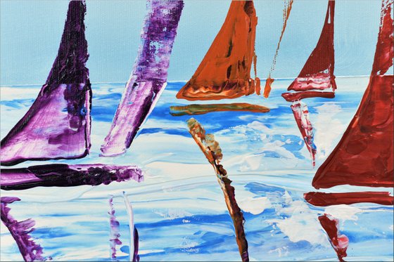 Happy Mess- Abstract- Colourfull Sailboat Painting- Large Acrylic Art Canvas Wart Art Ready to hang