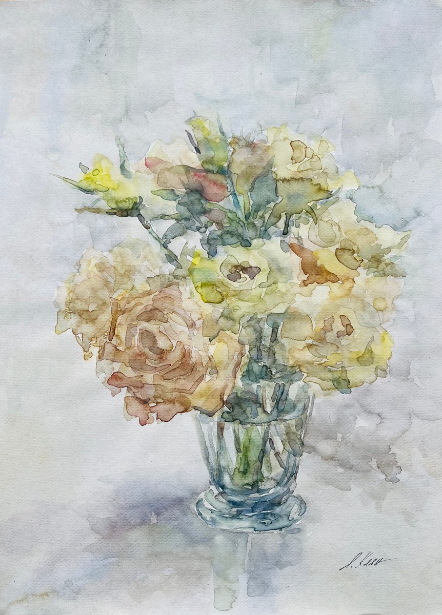 Impressionistic Botanical Watercolour By Elena Klyan, 12 X 16, Roses 2024, Original Artwork