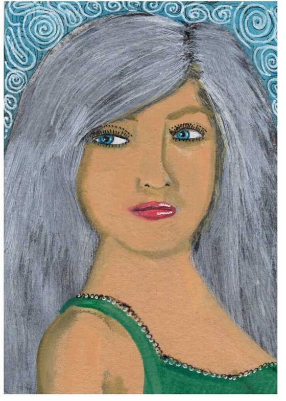 Silver Hair Woman Portrait- ACEO original painting 2.5 x 3.5 inches