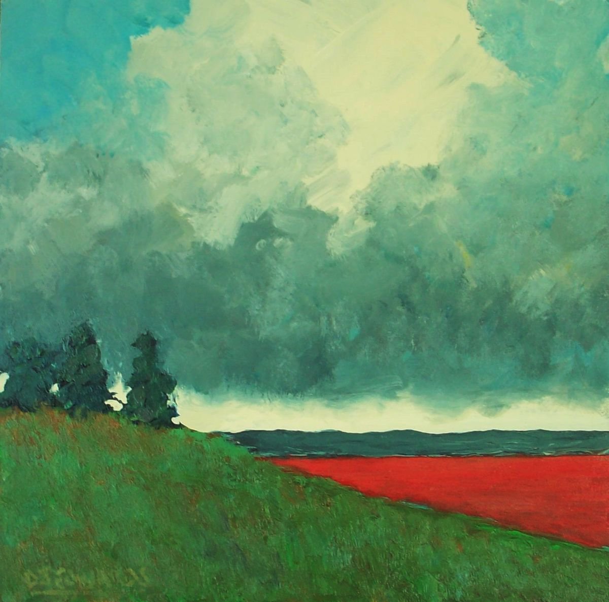Impressionistic Landscape Acrylic Painting By David J Edwards, 12 X 12, Skagit Valley Thunderstorm, Original Artwork