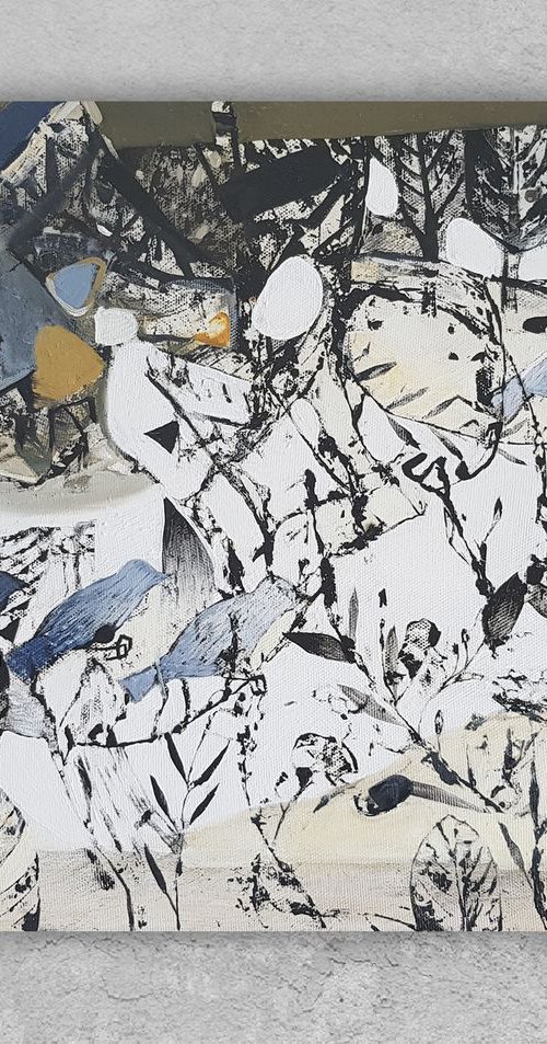 Art black and white, abstract birds by Kate Kulish