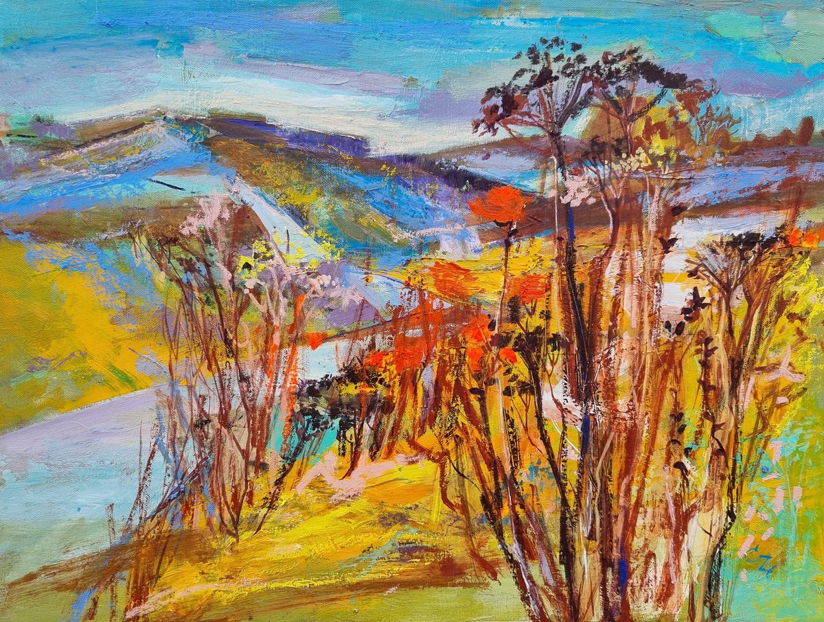 Impressionistic Landscape Oil Painting By Victoria Cozmolici, 31 X 24", The Road, Original Artwork