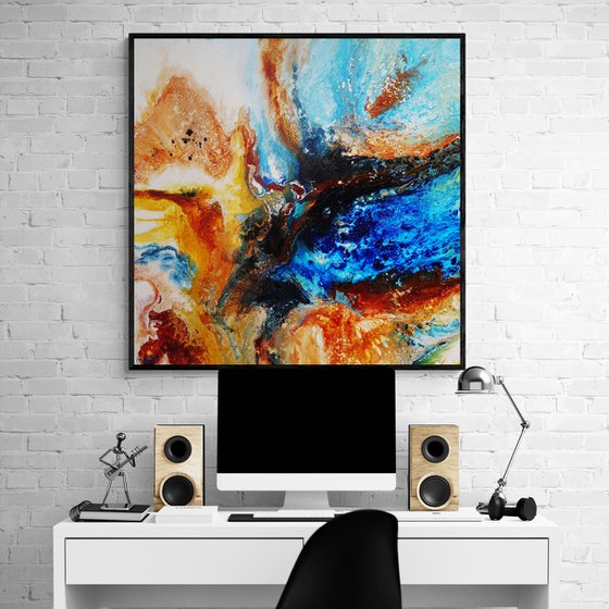 Australian Delta 120cm x 120cm Blue Rust Sienna Textured Abstract Art