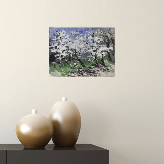 Spring cherry trees. One of a kind, original painting, handmad work, gift.