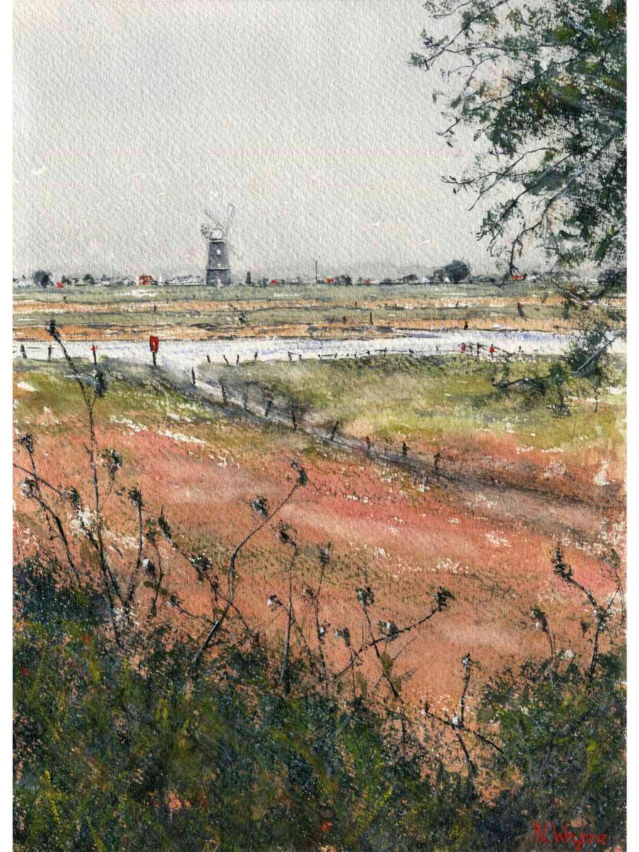 Watercolour Windmill Art - BERNEY ARMS WINDMILL - NORFOLK - Countryside Landscape Original... by Neil Wrynne