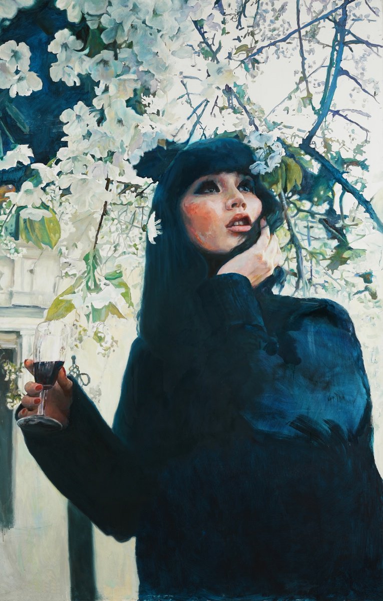 Photorealistic Portrait Oil Painting By Igor Galan, 66 X 102, Eastern Sakura (Cherry), Original Artwork