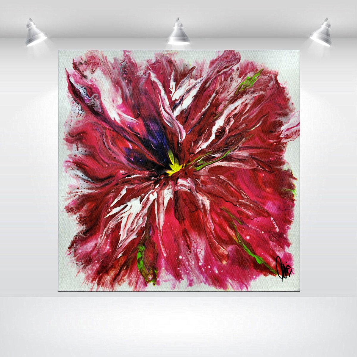 Abstract Botanical Acrylic Painting By Edelgard Schroer, 12 X 12, Floral Fireworks, Original Artwork