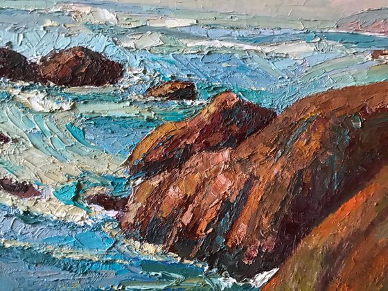 Rocks at the shore, seascape oil painting