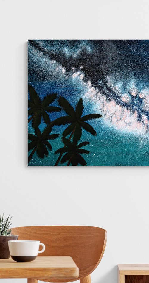 Tropical night symphony with palm trees by Rimma Savina