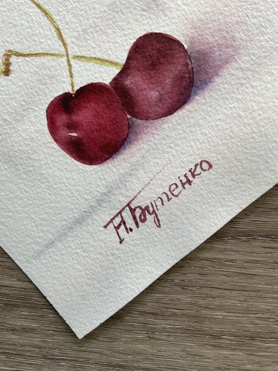 Cherries liqueur, original watercolour