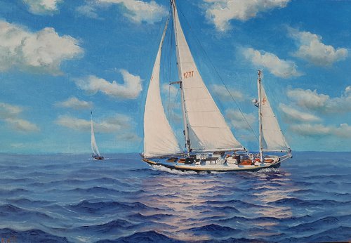 Seascape with Sailboats 05 by Garry Arzumanyan