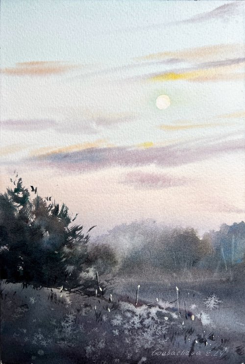 Sunset in the fog by Eugenia Gorbacheva