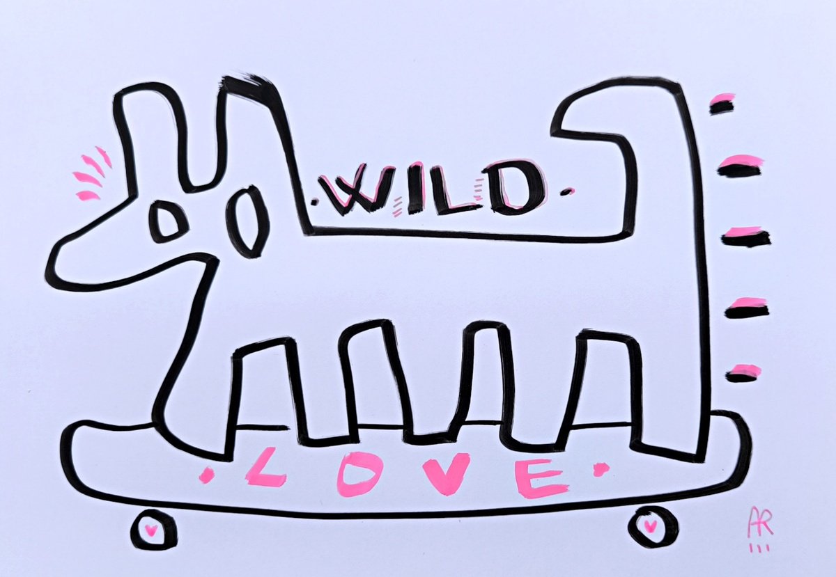 Expressive Animal Drawing By Angel Rivas, 12 X 8, Wild Dog, Original Artwork