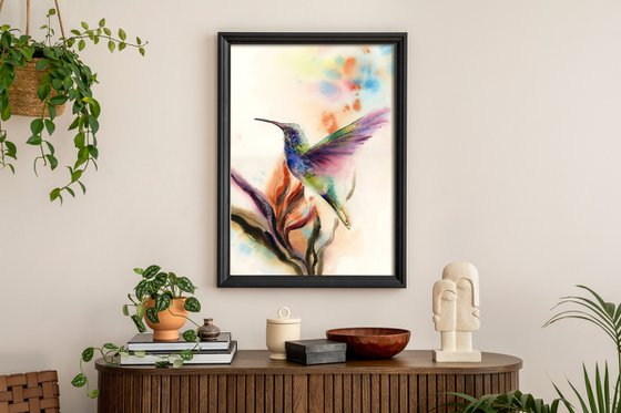 Hummingbird on Tropical Flower