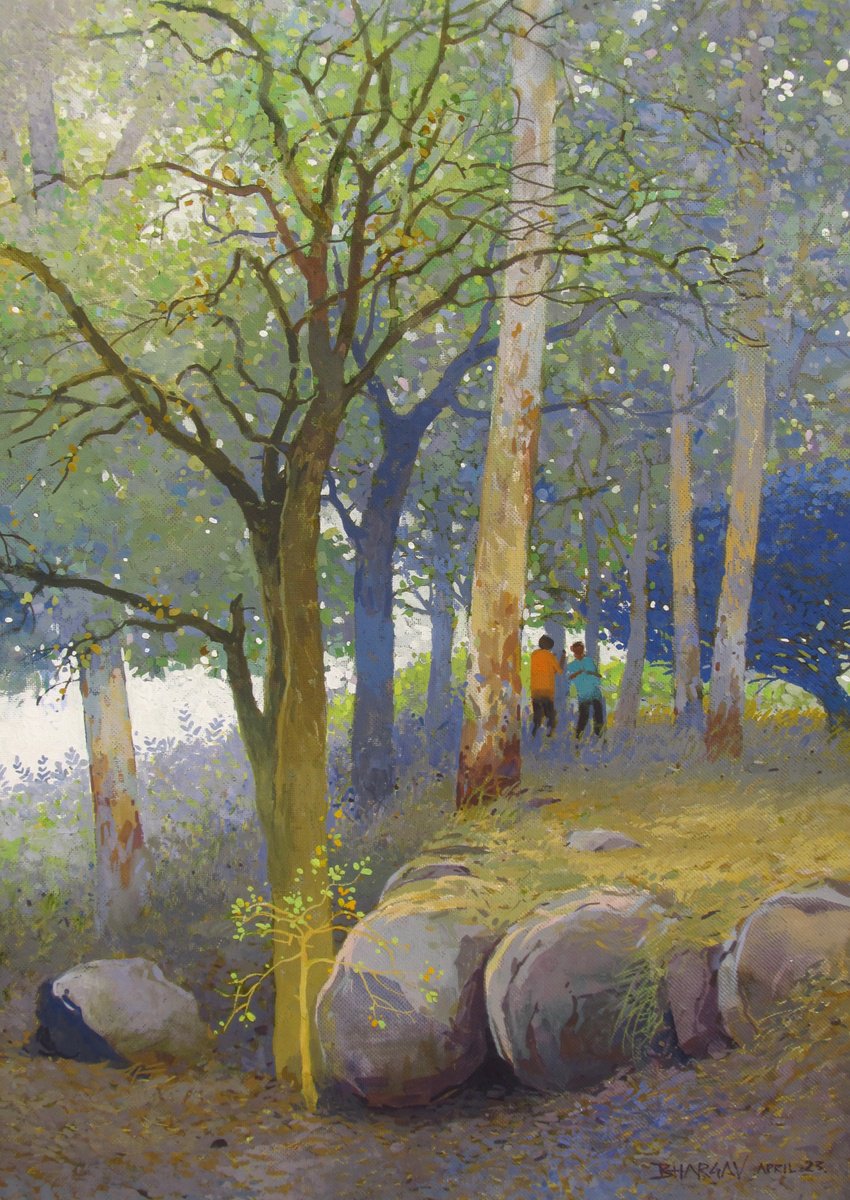 Impressionistic Landscape Painting By Bhargavkumar Kulkarni, 14 X 20, Lost And Found, Original Artwork