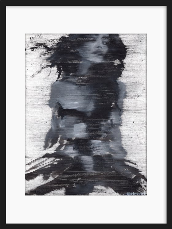 Dalila | Black and white oil painting on paper | fashion muse model woman lady