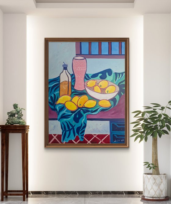 Still Life with Pink Vase and Lemons