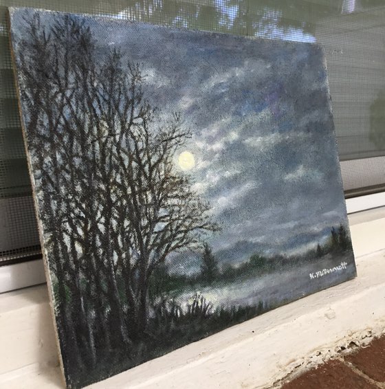 Fog and Moonlight - oil 8X10 (SOLD)