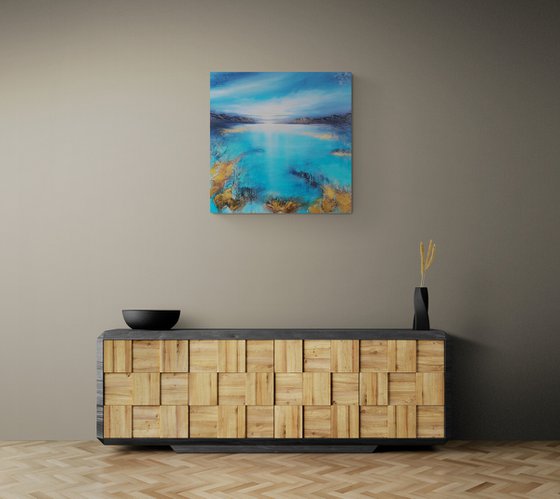 A beautiful large modern structured semi-abstract seascape painting "After the rain"