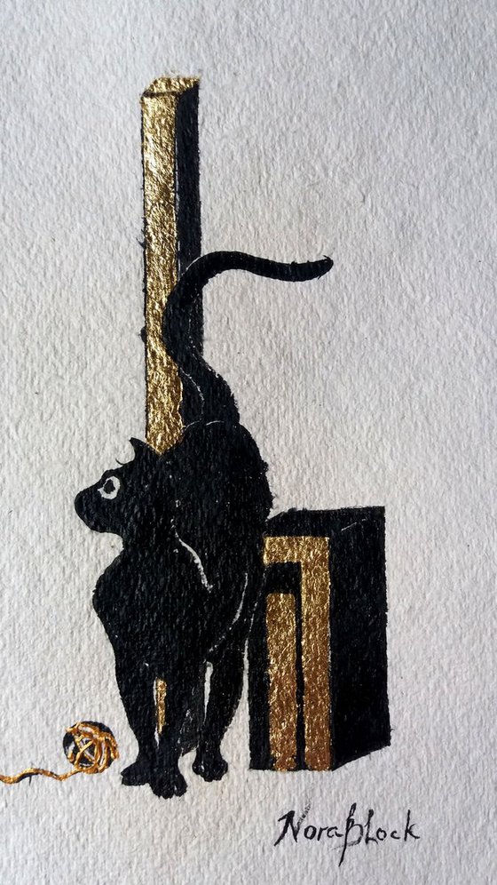 "Black cat", original drawing, 25x35x0,3 cm