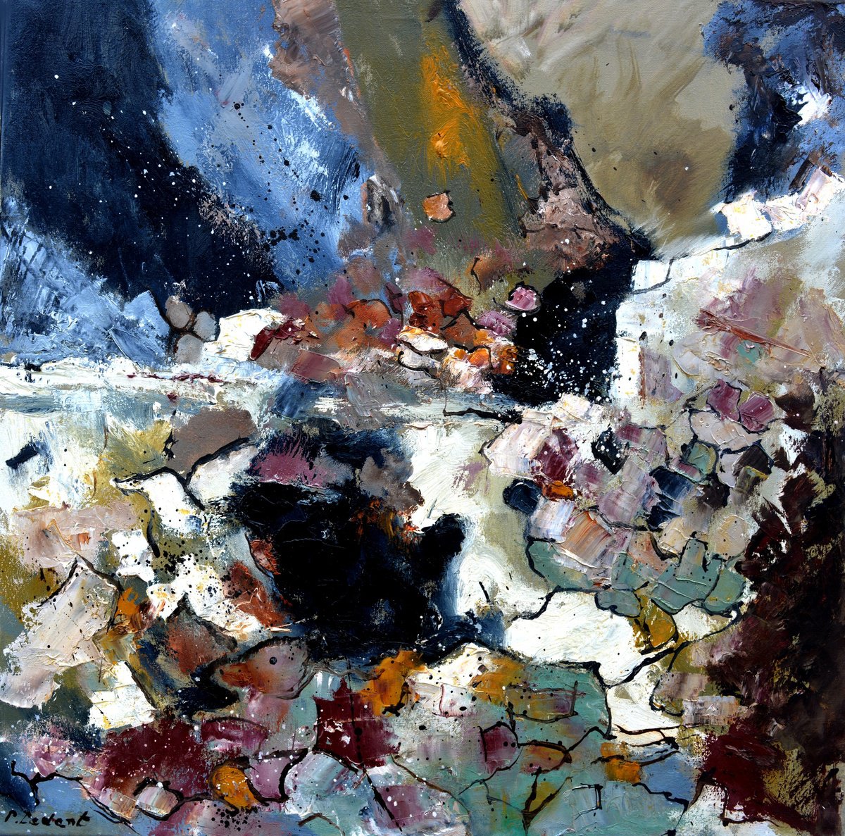 Abstract Oil Painting By Pol Henry Ledent, 28 X 28", Collapsing Time, Original Artwork