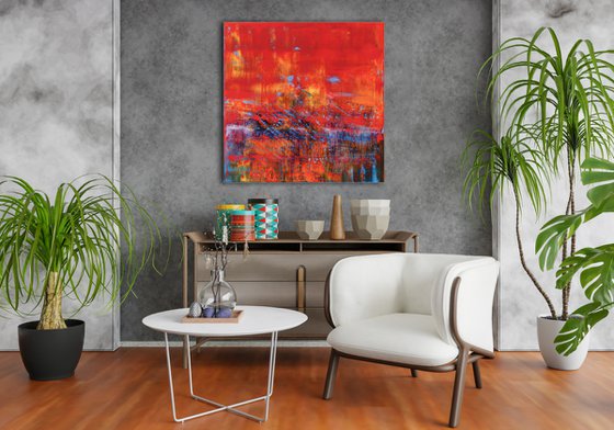 80x80 cm Red abstract painting Abstract landscape