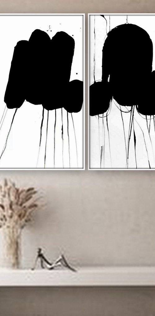 2 Original Acrylic Ink Artworks. by Nadia Moniatis