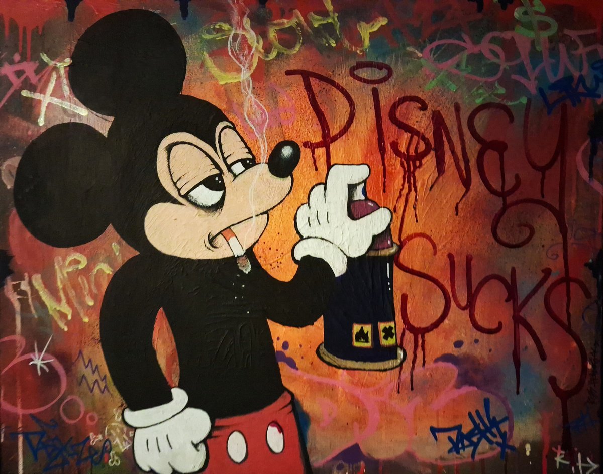 Urban And Pop Animal Painting By Ross Hendrick, 30 X 24", Disney Sucks, Original Artwork
