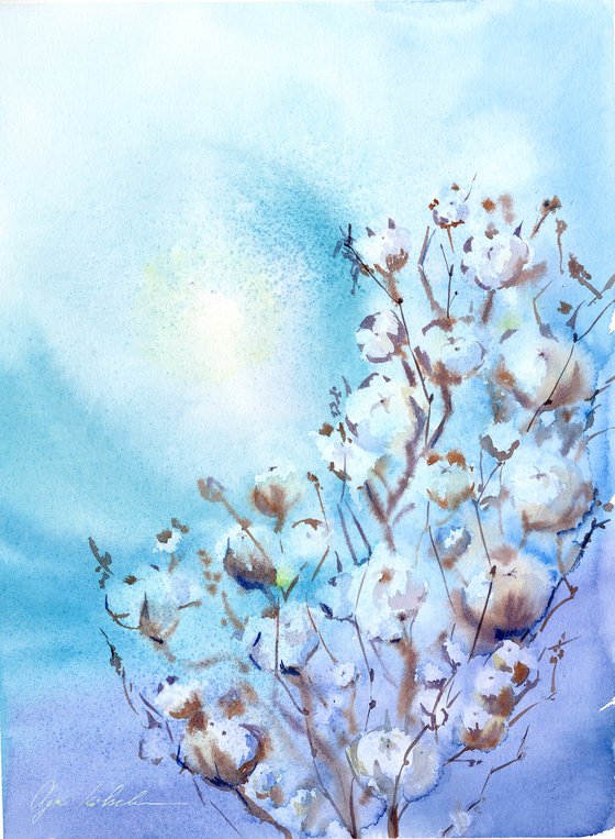 Cotton Bouquet on Blue