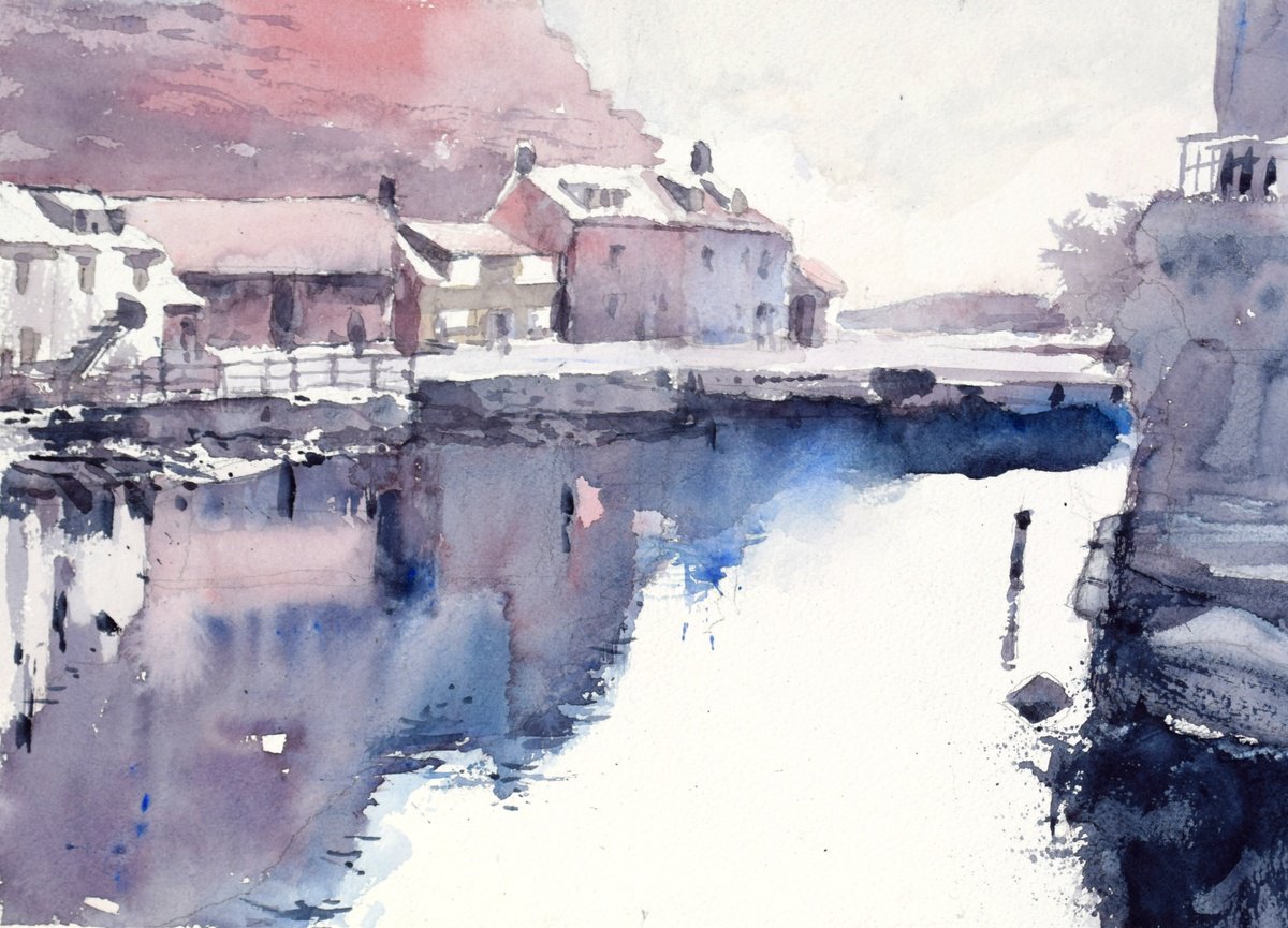 Impressionistic Landscape Watercolour By Goran Zigolic Watercolors, 15 X 11, Staithes Harbour ,Yorkshire, Original Artwork