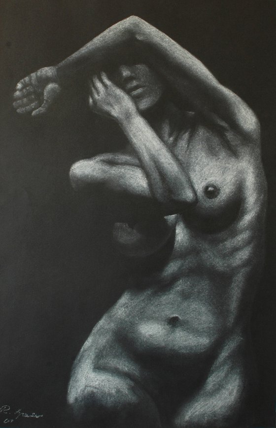 Nude study. Dry pastel drawing.