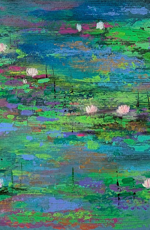 Abstract Water lily pond -1 ! A4 Painting on paper by Amita Dand