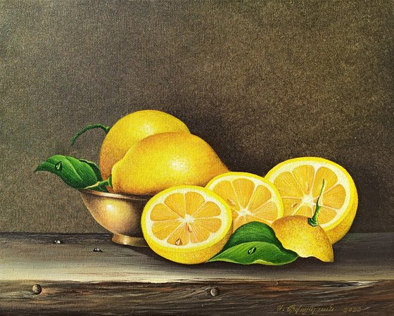 Still life-lemons (24x30cm, oil painting, ready to hang)