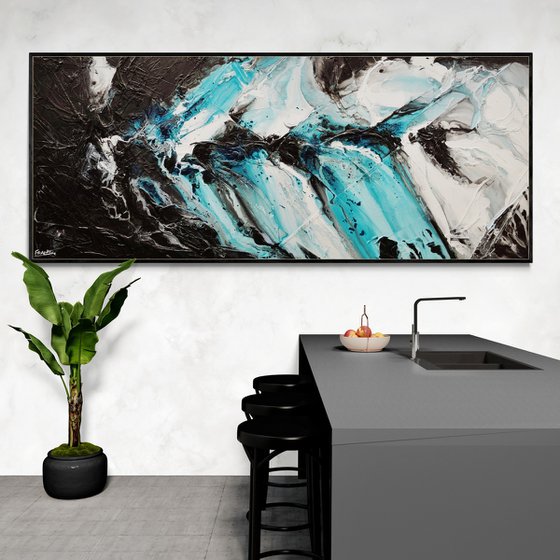 Turquoise Rapture 240cm x 100cm Textured Abstract Art