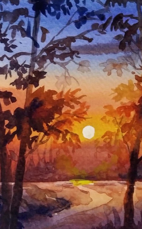 Sunset through forest by Samiran Sarkar