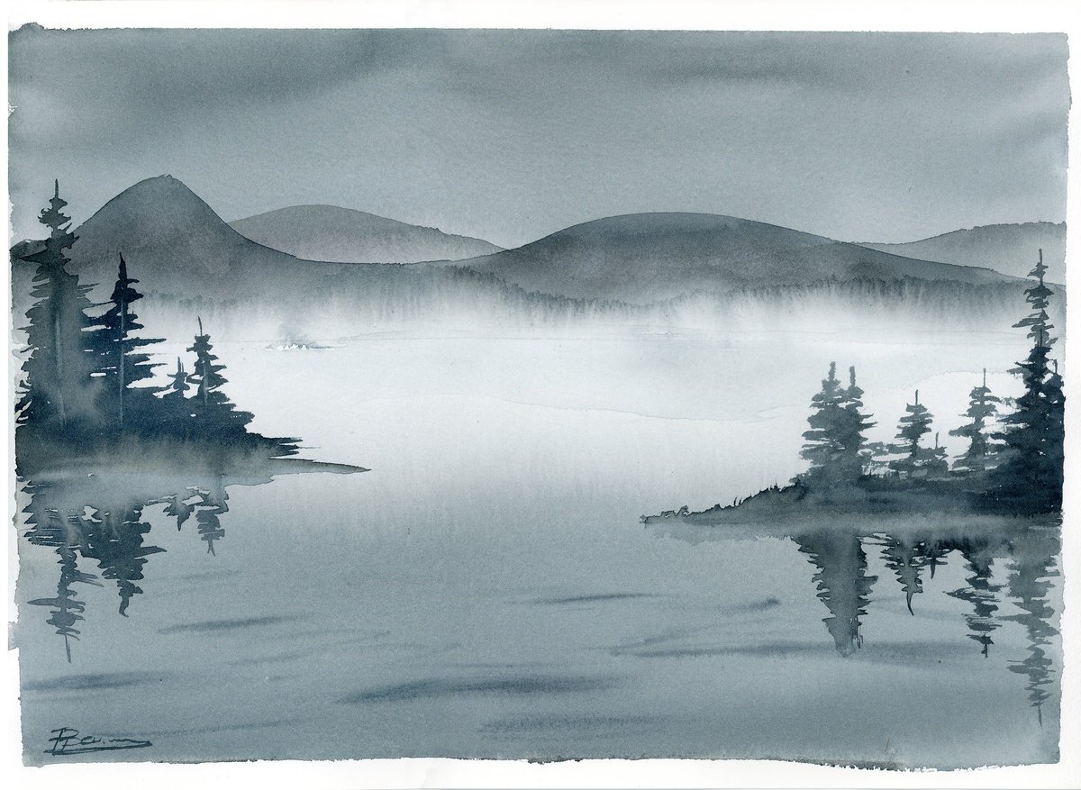 Impressionistic Watercolour , Serenity Lake #1 By Olga Tchefranov (Shefranov), 14 X 10, Artwork For Sale On Artfinder