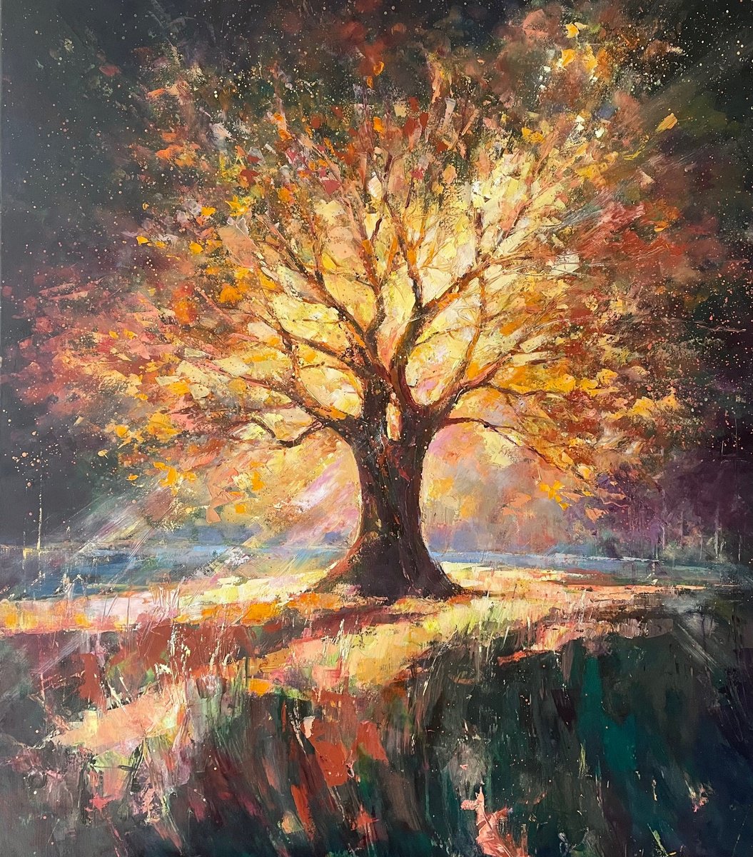 Impressionistic Botanical Oil Painting By Ewa Czarniecka, 38 X 44, The Light Within, Original Artwork