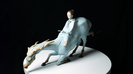 A Boy Riding A Dragon Horse