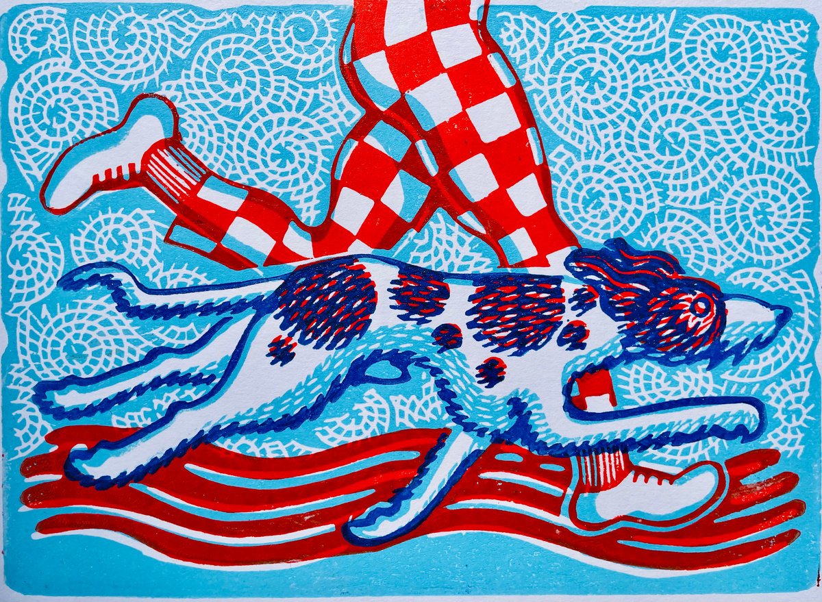 Graphic Animal Linocut By Mark Howard Jones, 11 X 8", Let Loose, Original Artwork