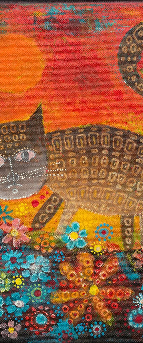 Felis Catus Botanicus I. - Cat in the Garden acrylic painting by Peter Zelei