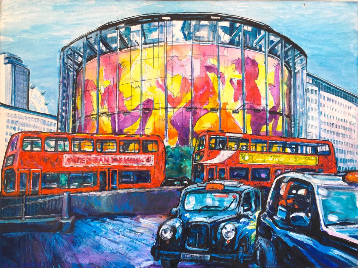 Impressionistic Cityscapes Oil Painting By Patricia Clements, 40 X 30", City Of London Imax, Original Artwork