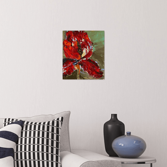 Red iris magic original painting on canvas